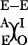 A set of three related chemical notations showing different forms of the compound with the elements oxygen (O) and hydrogen (H). The first notation on the top left is "Eâˆ’E," the second below it is "E," and the third on the right is "E^0," each with subscript symbols representing the atomic configuration or reaction states. The notations use uppercase E, with subscripts and superscripts indicating variations or specific electron or energy states.