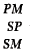 The image shows two uppercase letters "PM" stacked above two uppercase letters "SM," all arranged vertically and centered on a white background. The letters are in a serif font and evenly spaced.